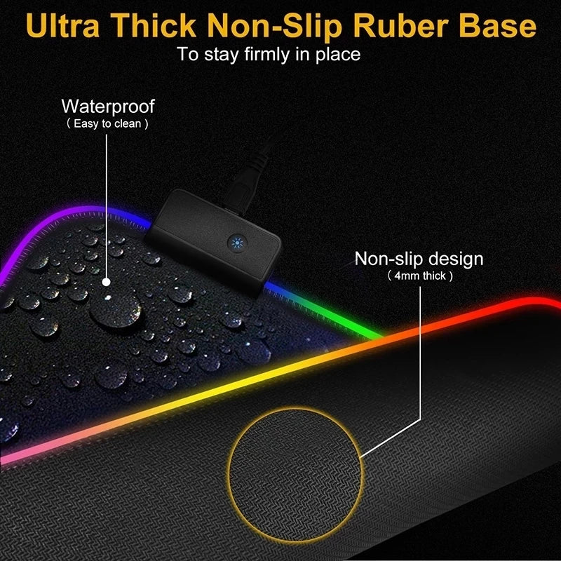 LED Light Mousepad RGB Keyboard Cover Desk Mat Colorful Surface Mouse Pad Waterproof Multi-size Computer Gamer Esports Mouse Pad