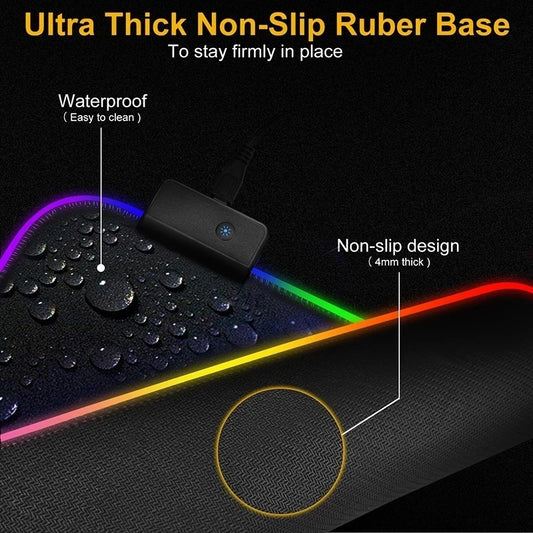 LED Light Mousepad RGB Keyboard Cover Desk-mat Colorful Surface Mouse Pad Waterproof Multi-size Computer Gamer Esports Mouse Pad