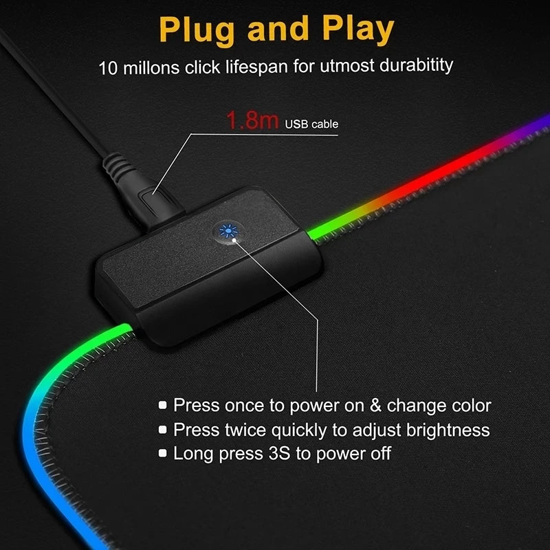 LED Light Mousepad RGB Keyboard Cover Desk Mat Colorful Surface Mouse Pad Waterproof Multi-size Computer Gamer Esports Mouse Pad