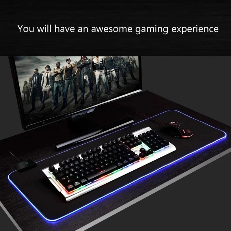 LED Light Mousepad RGB Keyboard Cover Desk Mat Colorful Surface Mouse Pad Waterproof Multi-size Computer Gamer Esports Mouse Pad